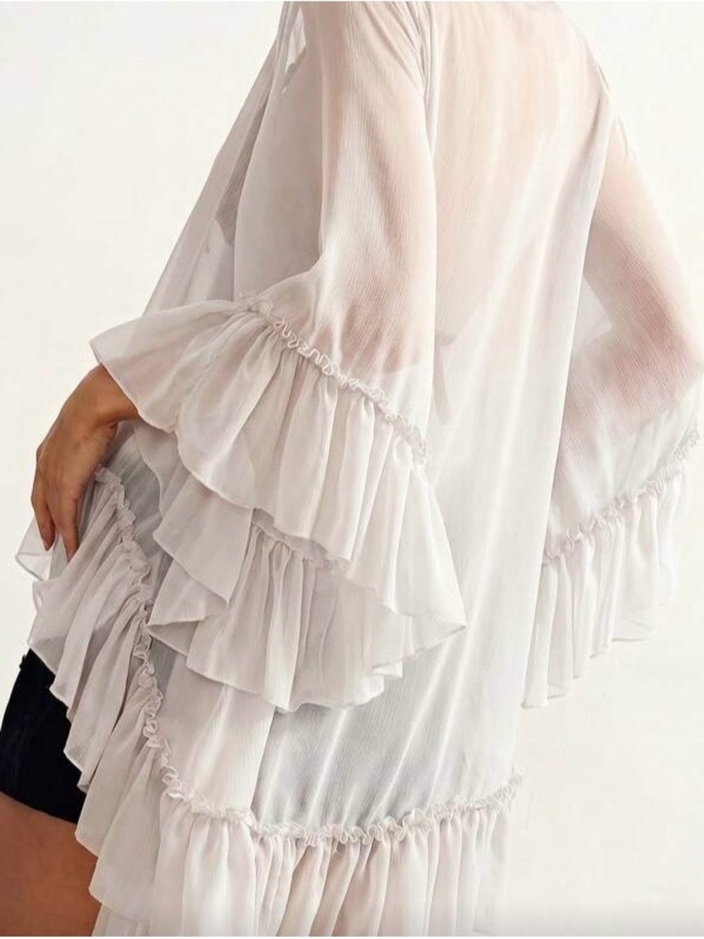 Boho Ruffle Sheer Peasant Top - off white - Picture 2 of 7
